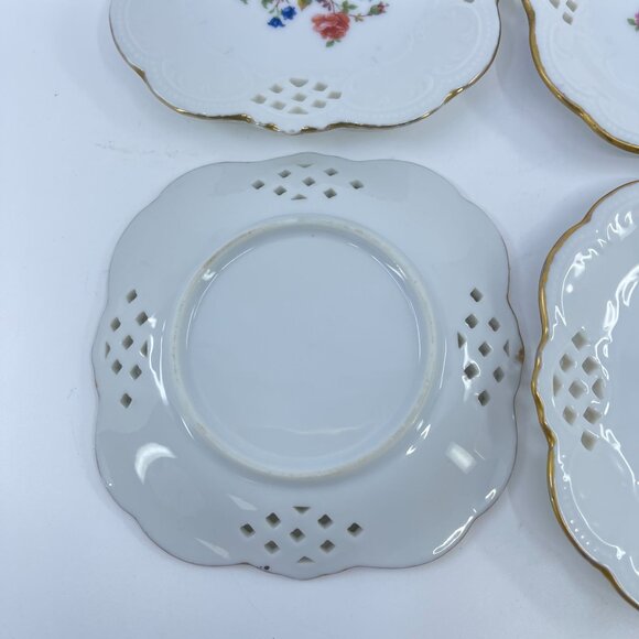 vintage reticulated porcelain nut bonbon plates with floral design gold rim (4) - Picture 4 of 5